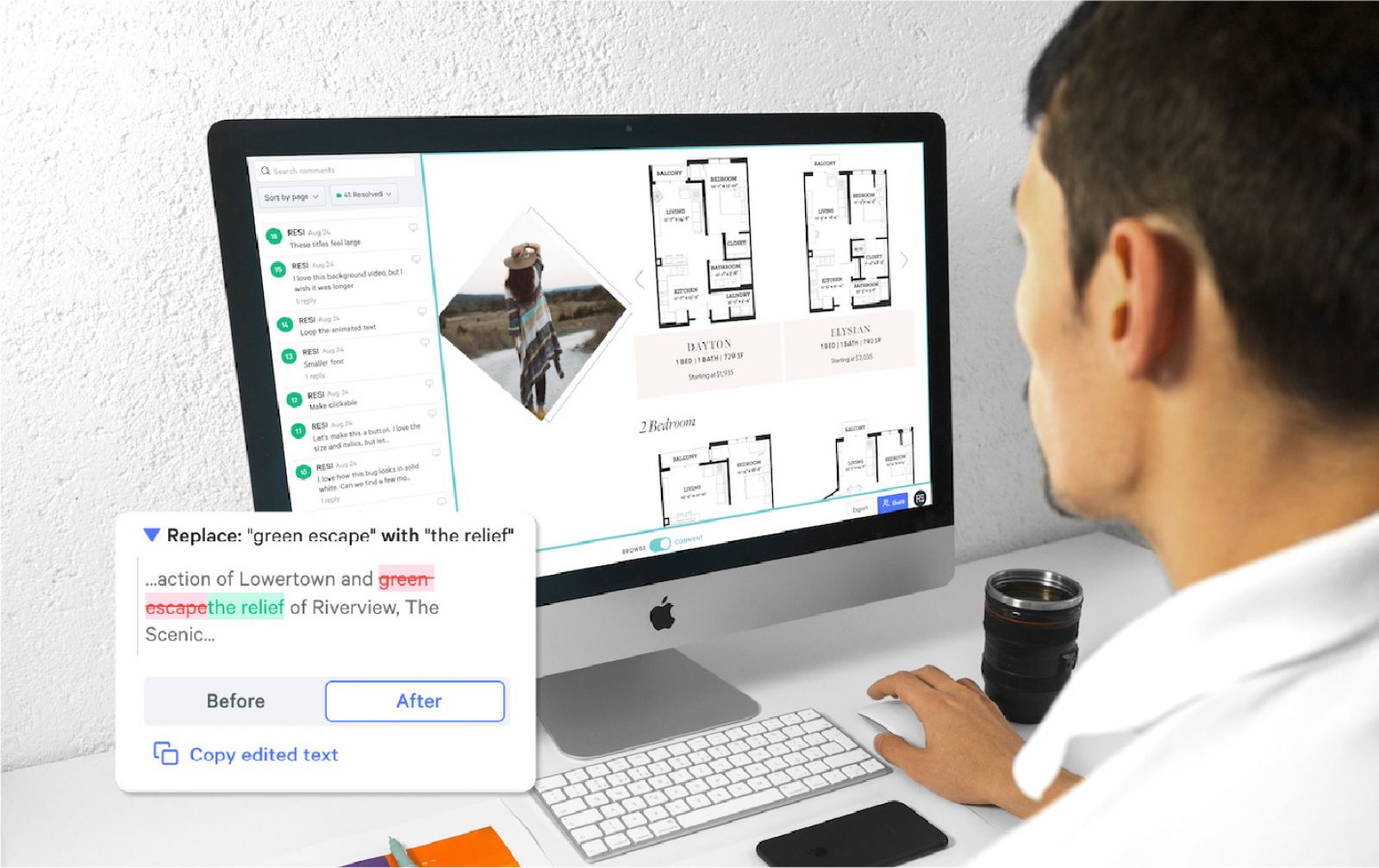 mockup of man putting in website feedback