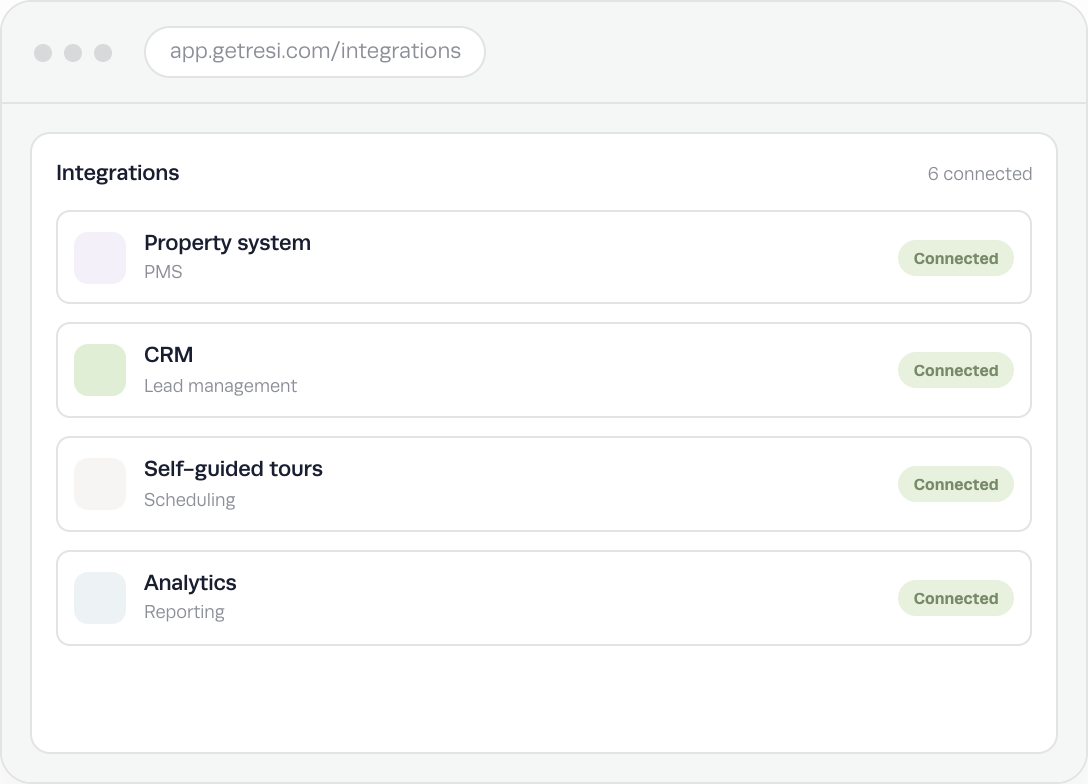 Resi integrations hub for multifamily marketing