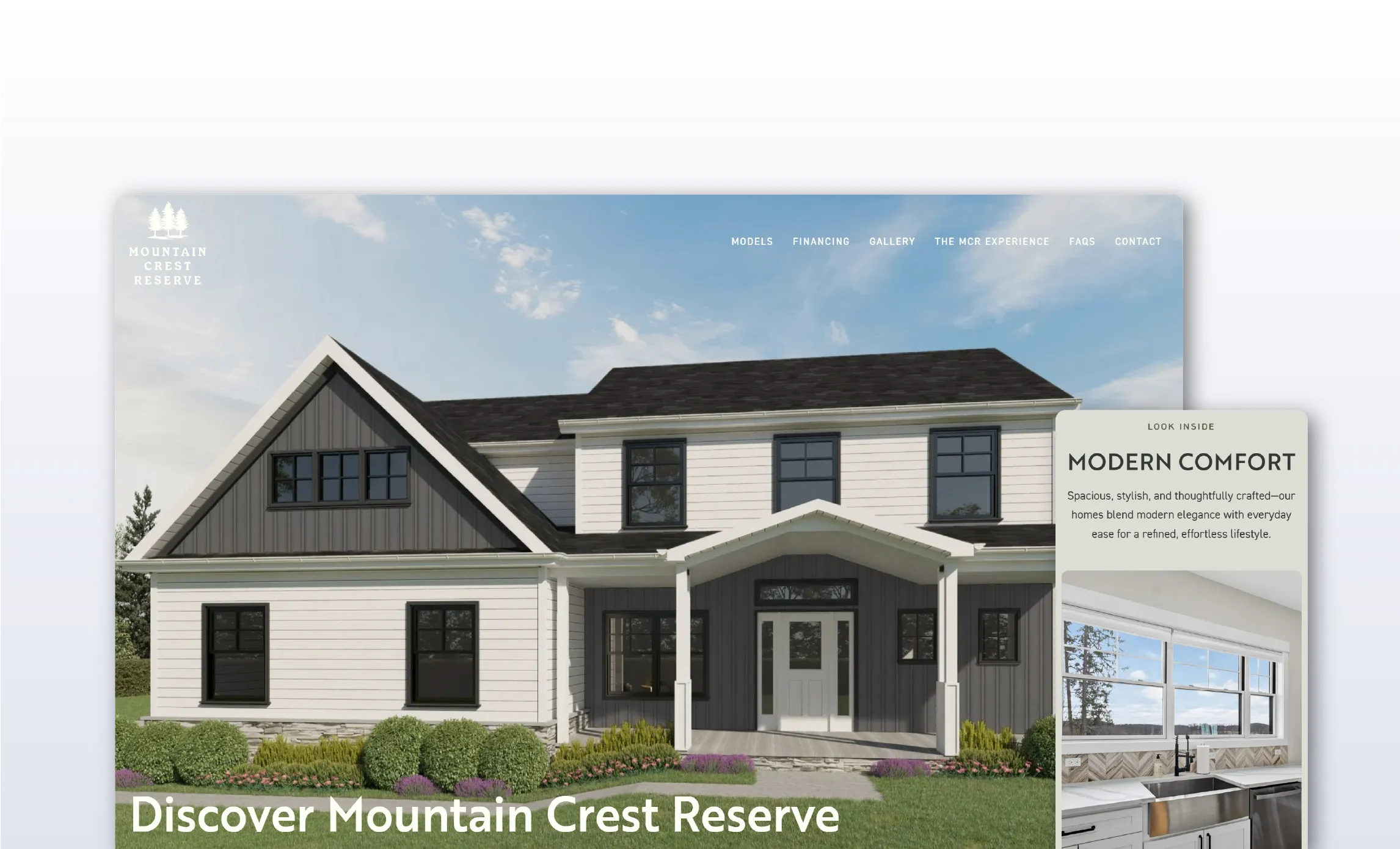 Custom property website launch example for Mountain Crest Ridge, designed by Resi.