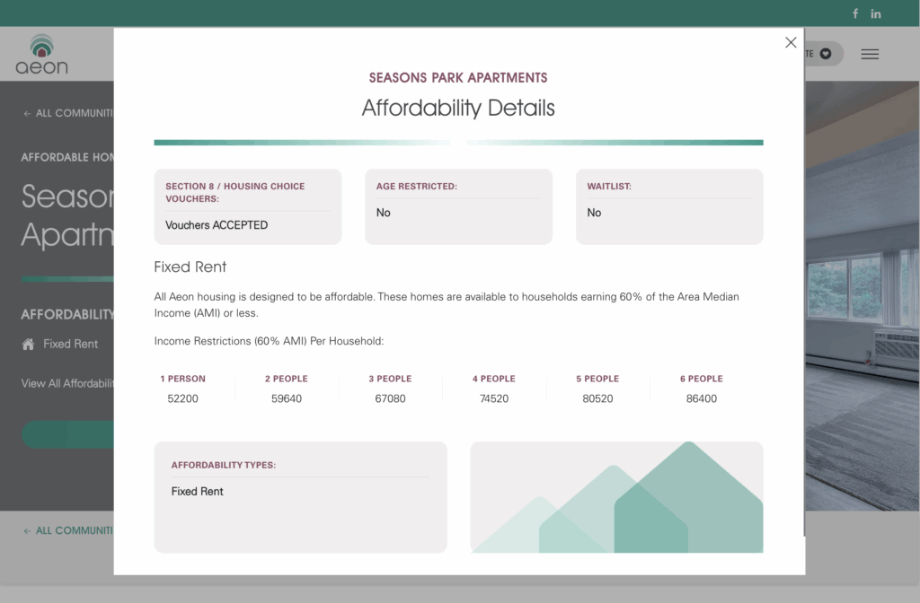 Aeon uses clear tables to communicate income criteria, enhancing trust and expertise.